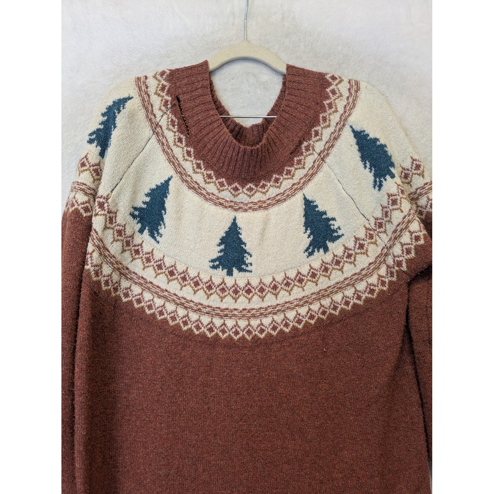Maurices Sweater Women's Large Rust Brown Fair Isle Pine Tree Pullover Cozy - Picture 3 of 8